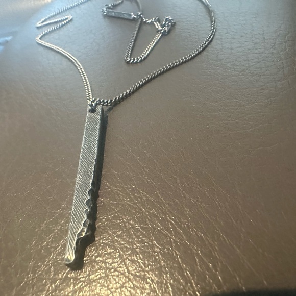 Rustic Unique Unusex Buck Palmer Silver Textured Pendant Necklace
